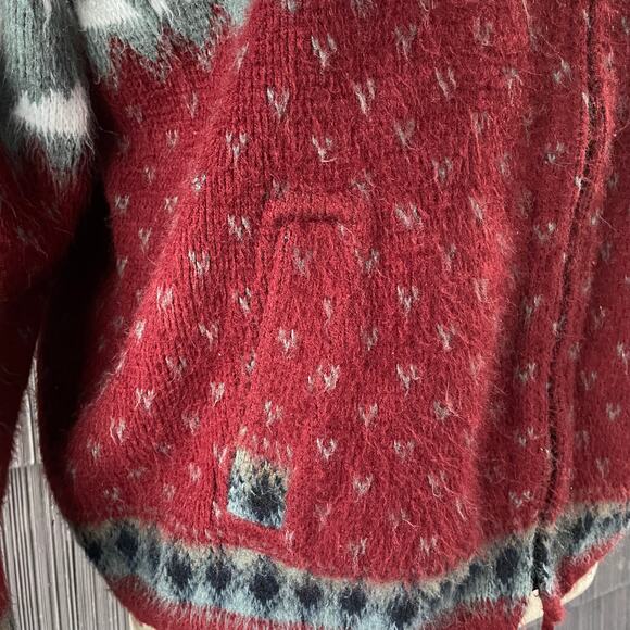🔥Ruminahui Wool Alpaca Fuzzy Llama Southwest Native Aztec Hood Sweater Cardigan - Picture 4 of 16